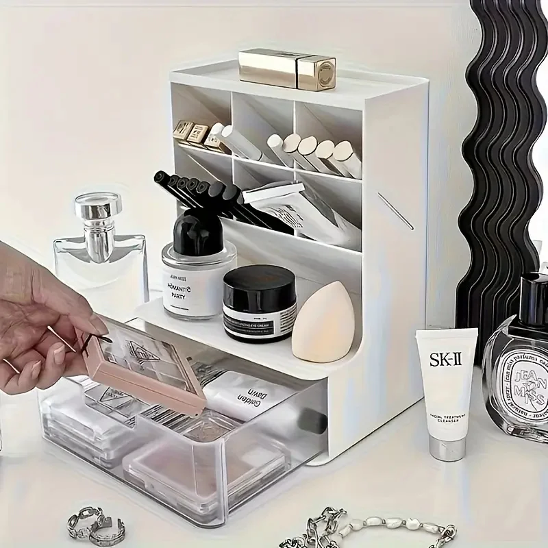 Organizzatore di strumenti cosmetici di grande capacità con cassetti Scatola portaoggetti obliqua per pennelli per trucco per riporre pennelli Rossetti Ombretti