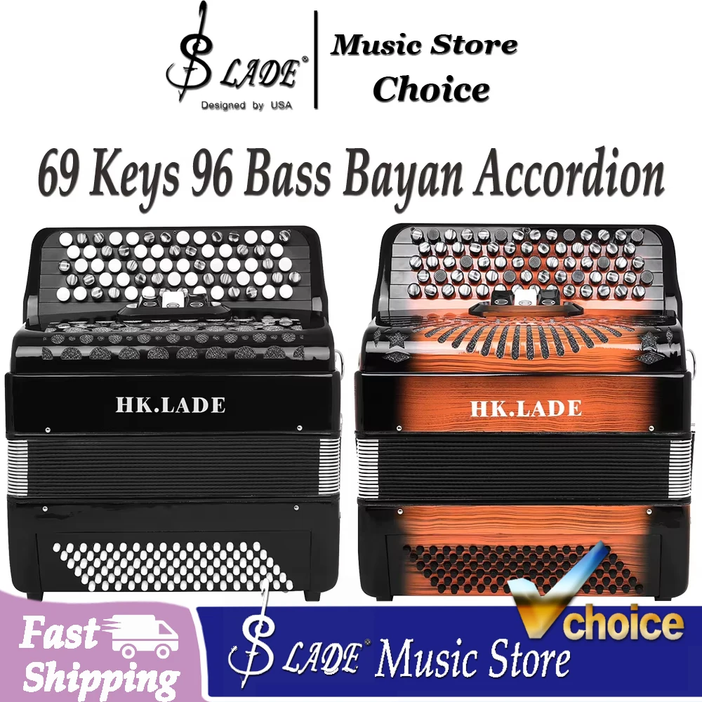 HK.LADE 69 Keys Accordion 96 Bass Button Spray Painting Style Bayan Accordion with Sound Changing C System for Beginner Playing