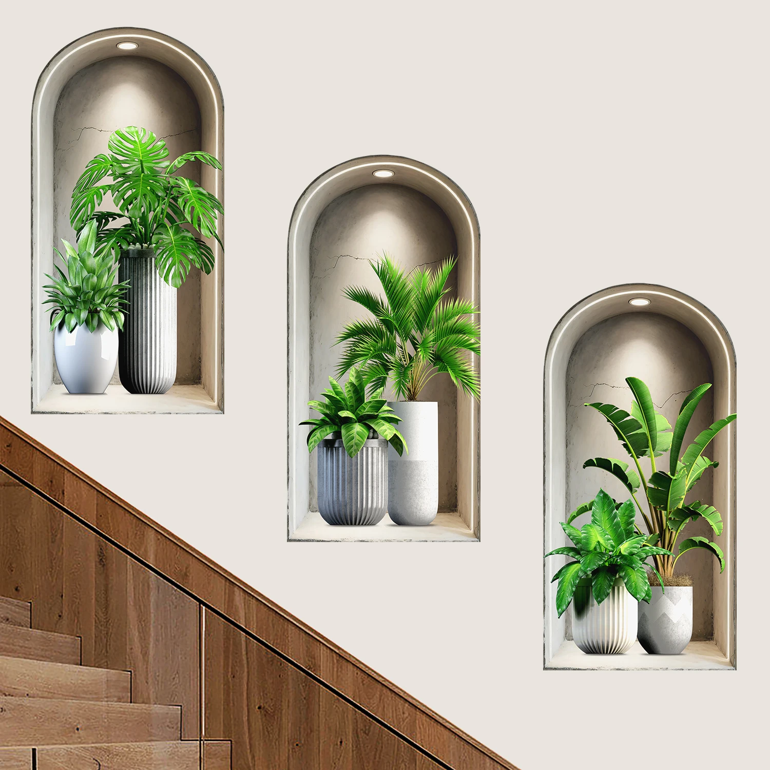 18 Styles Simulated Archway Niche Potted Plant Painting Stairway Entrance Hall Wall Stickers Peel & Stick Art Mural Wall Decals