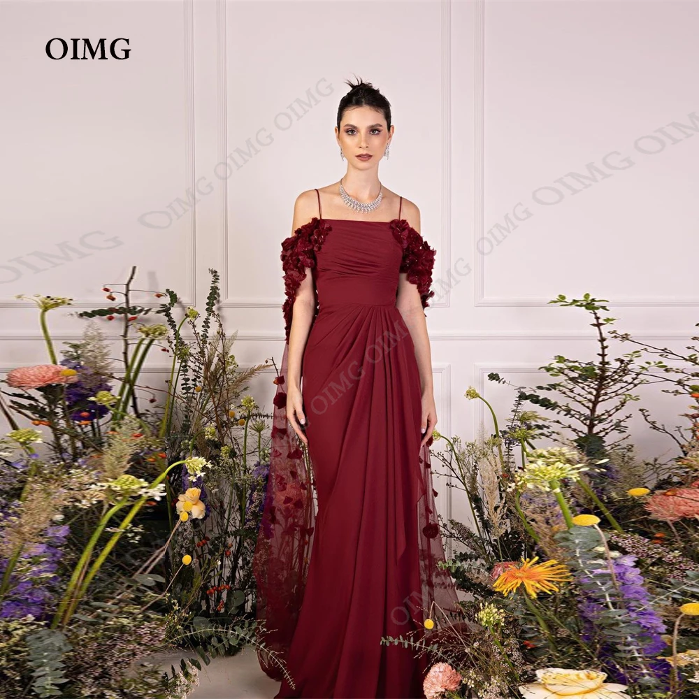 Dunkler Wein rote Blumen Abendkleid schwarze Spitze von der Schulter Ballkleider Spaghetti träger formale Hochzeits feier Kleid für die Graduation