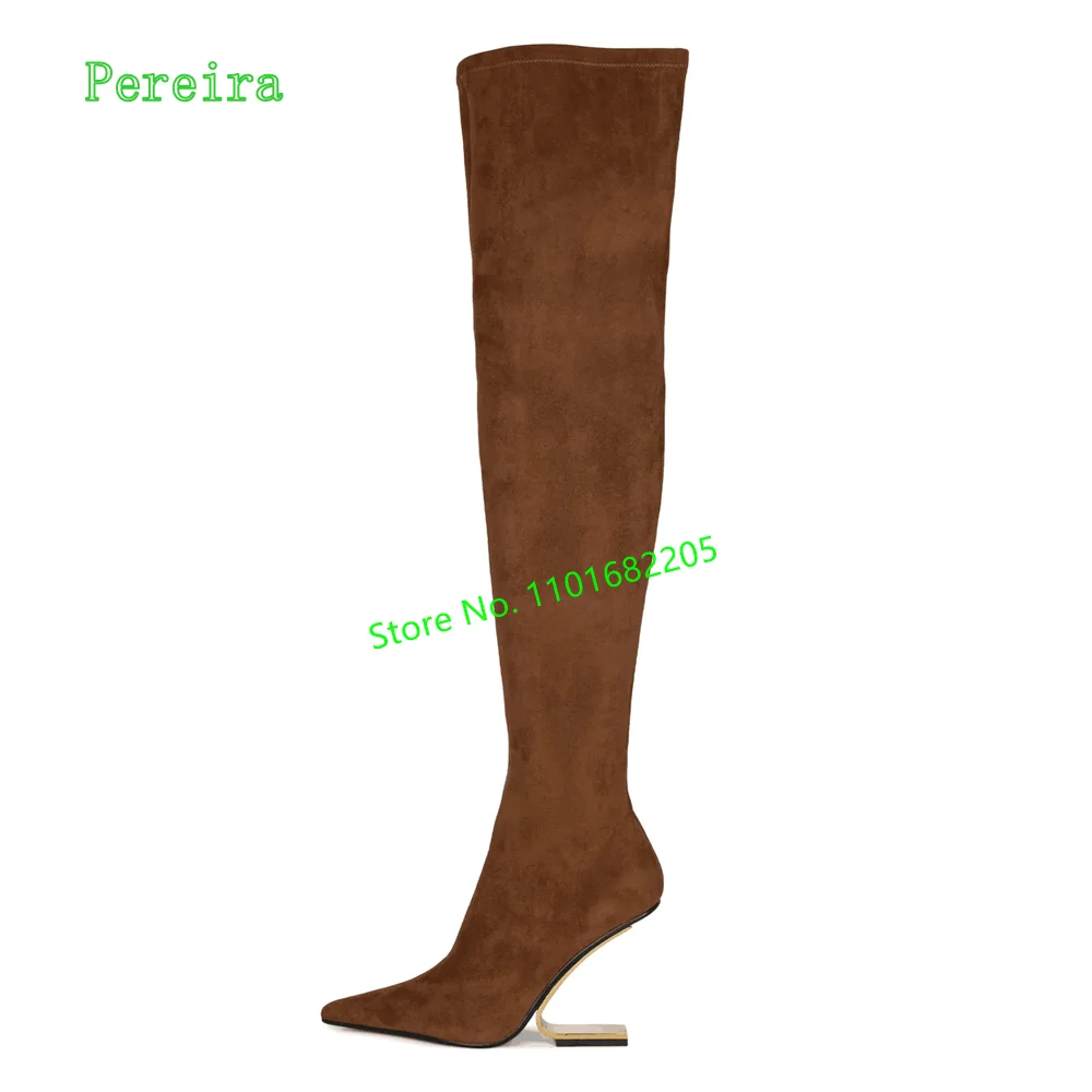 

Brown Over-the-knee Boots 2024 Women's New Solid Hidden Heel Pointed Toe Catwalk Party Plus Size Shoes For Footwear