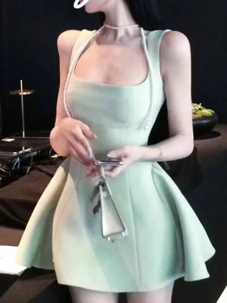 Elegant Summer Plain Corset Sweet Tutu Dreses New France Princess Party Evening Short Dress Wide Straps Women's Clothes Vestidos