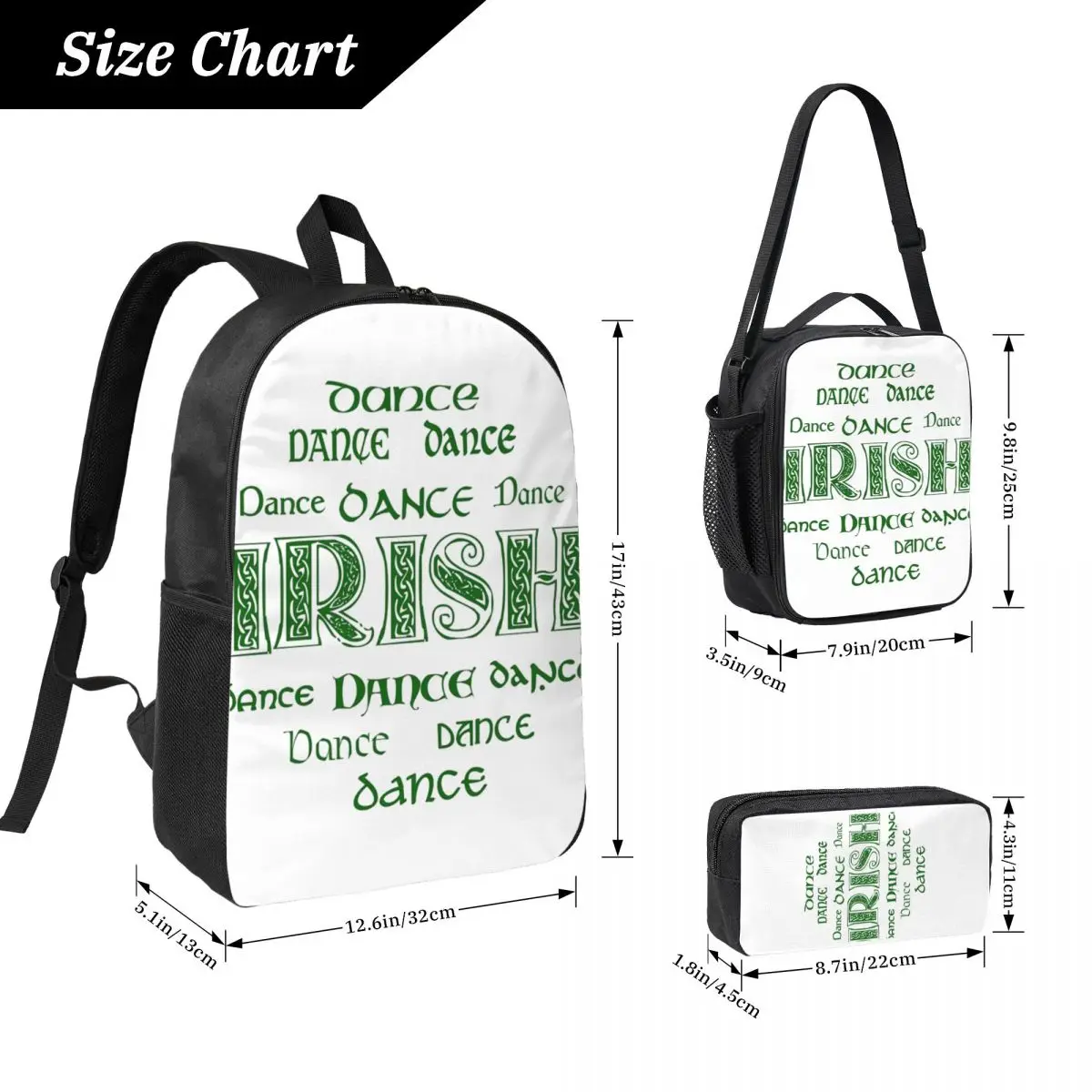 Irish Dance Forever! Backpack Student Boys Girls BookBag School Bag Laptop Shoulder Bags 3ps Insulated Lunch Bag Pencil Case view 2