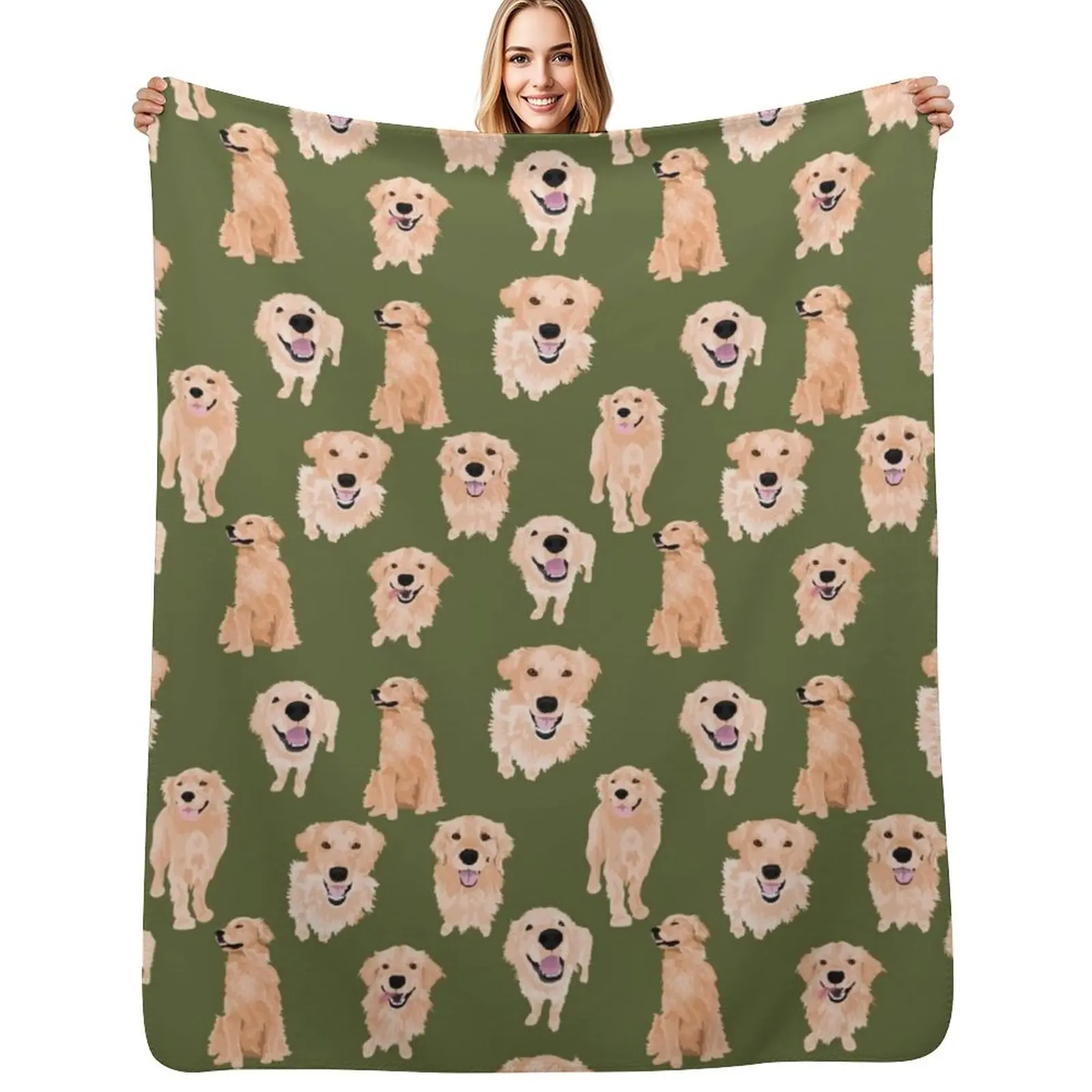 

Golden Retrievers Olive Throw Blanket Plaid Decorative Beds Flannel Fabric For Sofa Thin Blankets