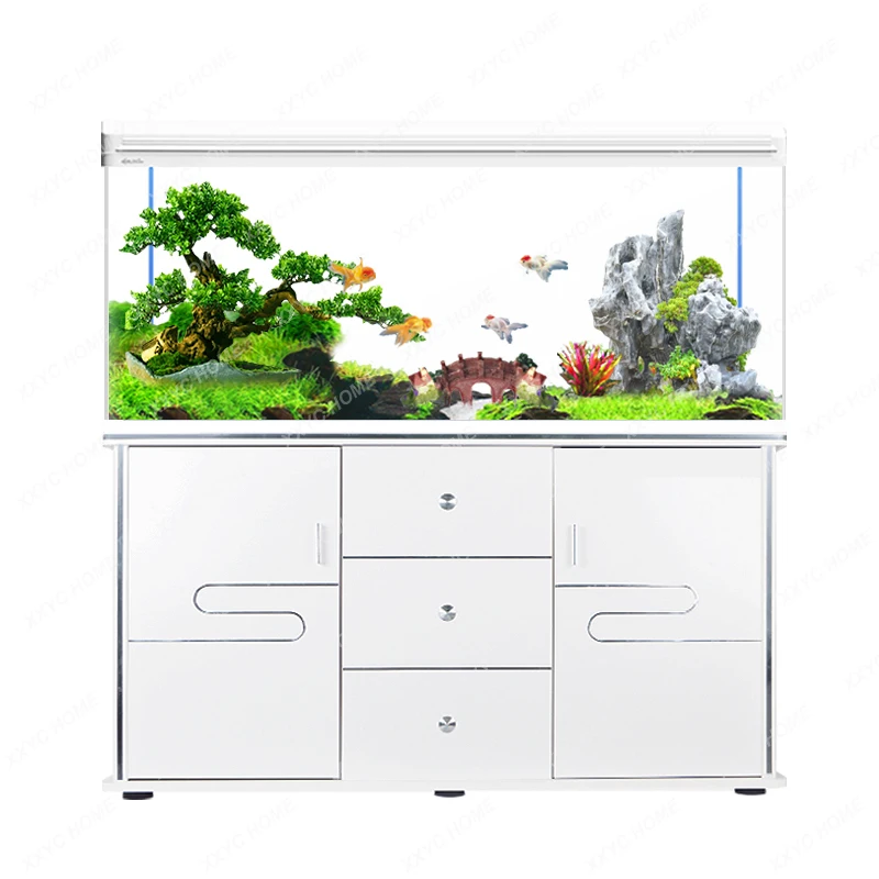 

Small and Medium Fish Tank Aquarium Lazy Household Living Room Change Water Ecological Fish Tank Large Glass Fish Globe