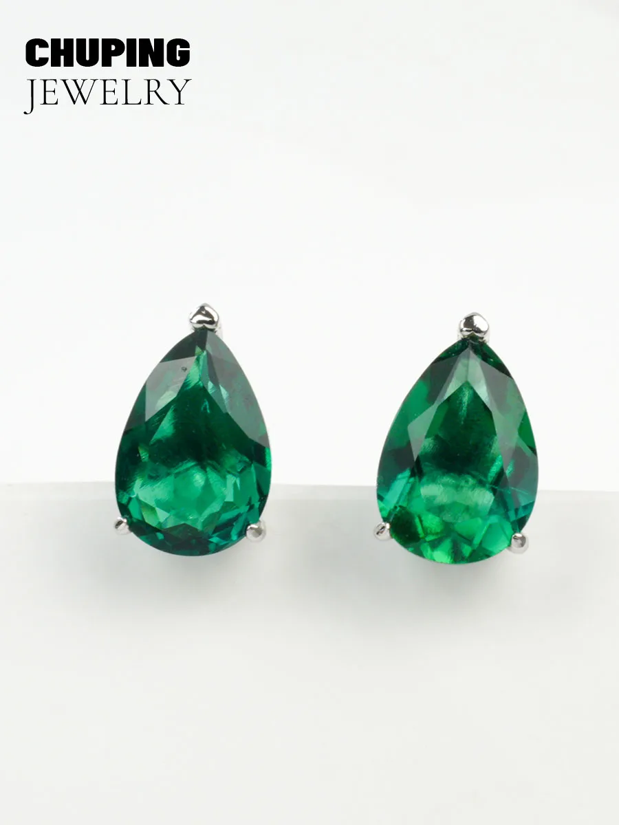 

ChuPing Fine Jewelry Lab Grown Colored Gemstones Pear Cut 7*10mm S925 Earring for Evening Party Valentine's Day Or Birthday Gift