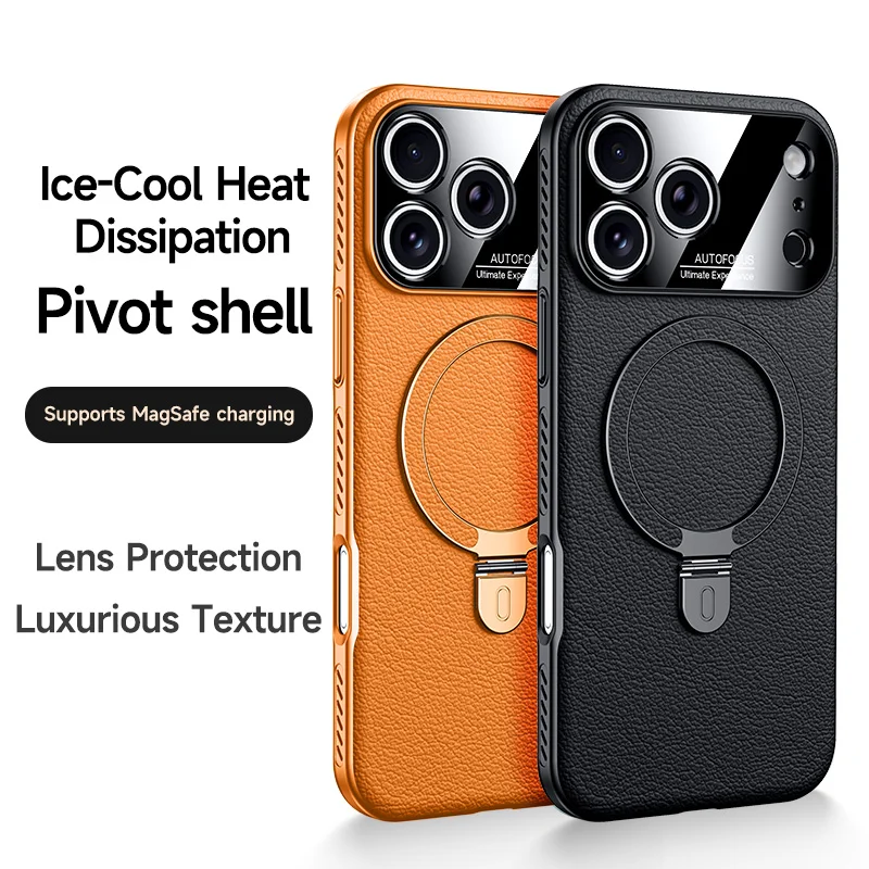 

Fashion Vegan Leather Phone Case For Iphone 17 Pro Max Air Magnetic Wireless Charger Shell Shockproof Holder Back Cover