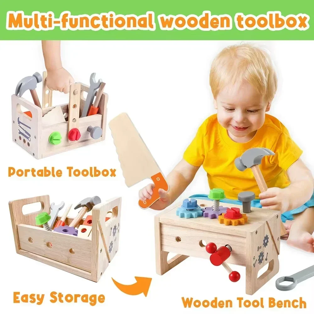 Boîte à outils en bois pour enfants, jeu de simulation, démontage d'écrou, assemblage de vis, réparation de simulation, outil de charpentier, jouets éducatifs Montessori