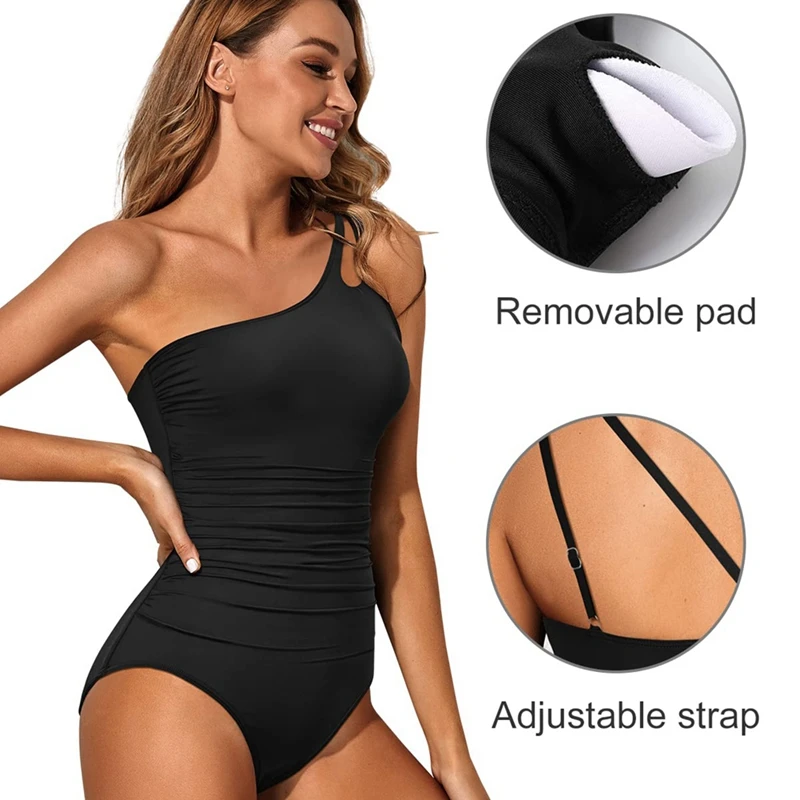 

Sexy Women One-Piece Swimsuits Female Solid Color One-Shoulder Tight Swimwear Backless Bathsuit