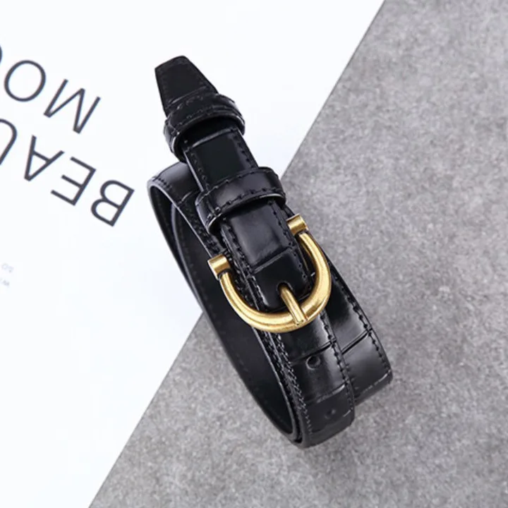 Women\'s Belt Crocodile Pattern Decorative Versatile Jeans Set Dress Fashion Accessories Leather Black Trouser Belt New 1.8cm