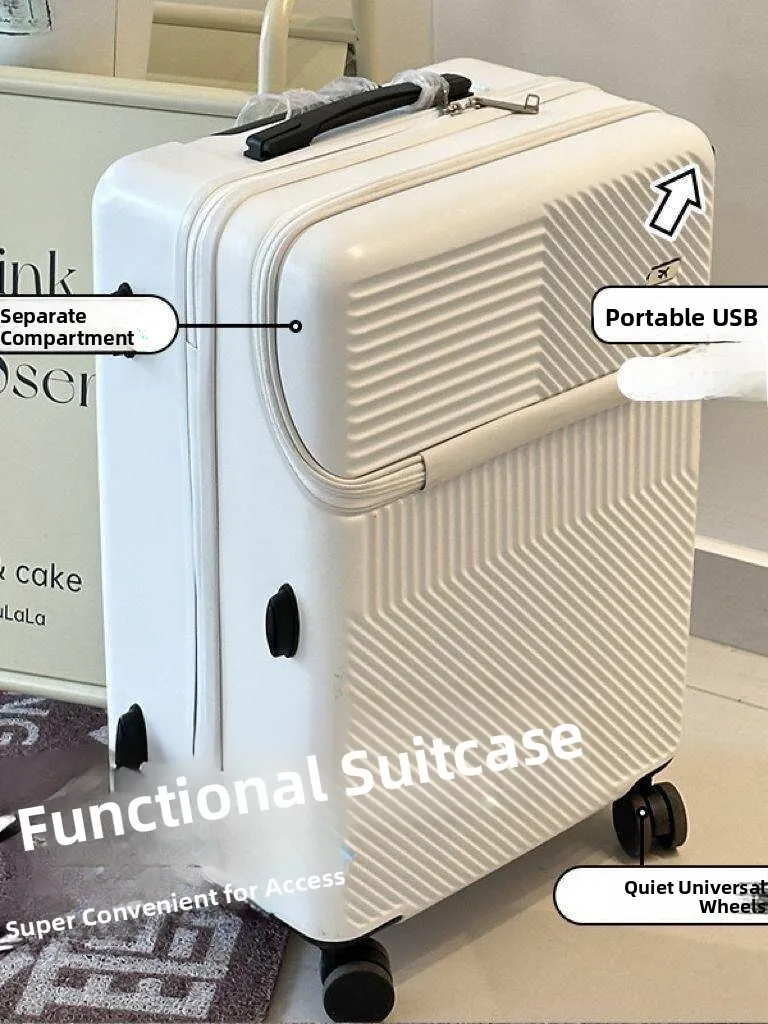 fashionable-20-inch-front-opening-password-lock-luggage-small-carry-on-suitcase-travel-bag-for-women-with-retractable-handle