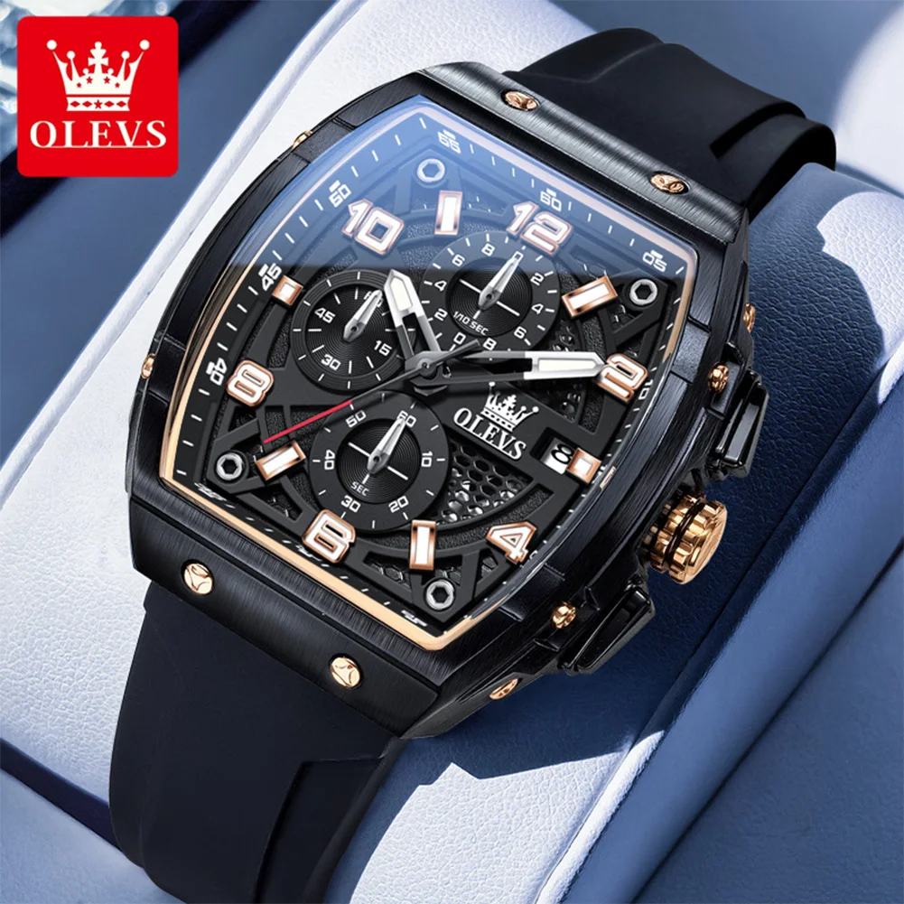 

OLEVS 2976 Men Watch Brand Cool Luxury Moon Phase Calendar Chronograph Waterproof Night Light Sports Tonneau Men Quartz Watch