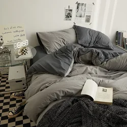 High Quality Solid Color Double Washed Cotton Bedding 4 Pieces Set Student Dormitory Bed Linen Duvet Set Bed Suit