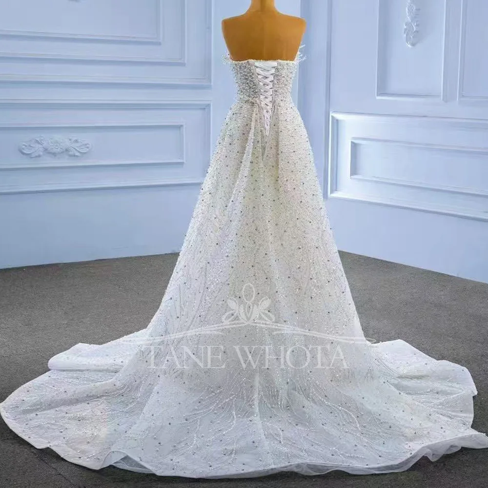 2025 vestido de novia sin tirantes sin mangas con cordones en la espalda tren desmontable vaina perlas con cuentas ajuste personalizado para novias