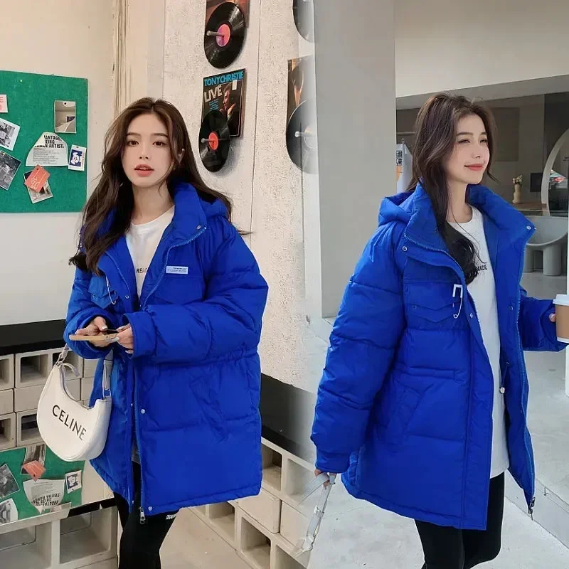 2023 New Women Loose Cotton Padded Jacket Women Klein Blue Cotton Coat Winter Warm Thicken Parkas Coat Hooded Big Size Outwear