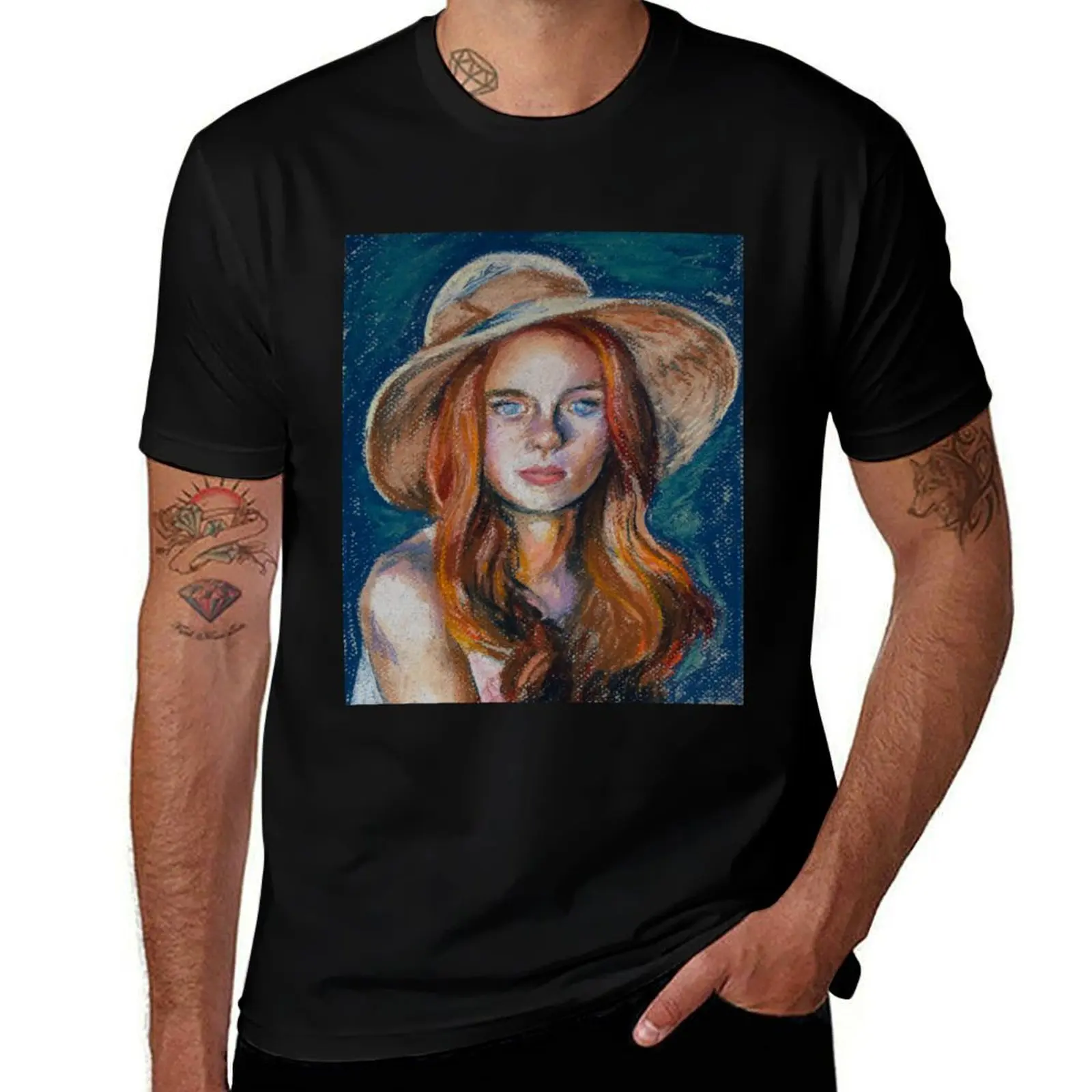 

Girl with the Straw Hat T-Shirt valentines clothes Luxury man mens funny t shirts