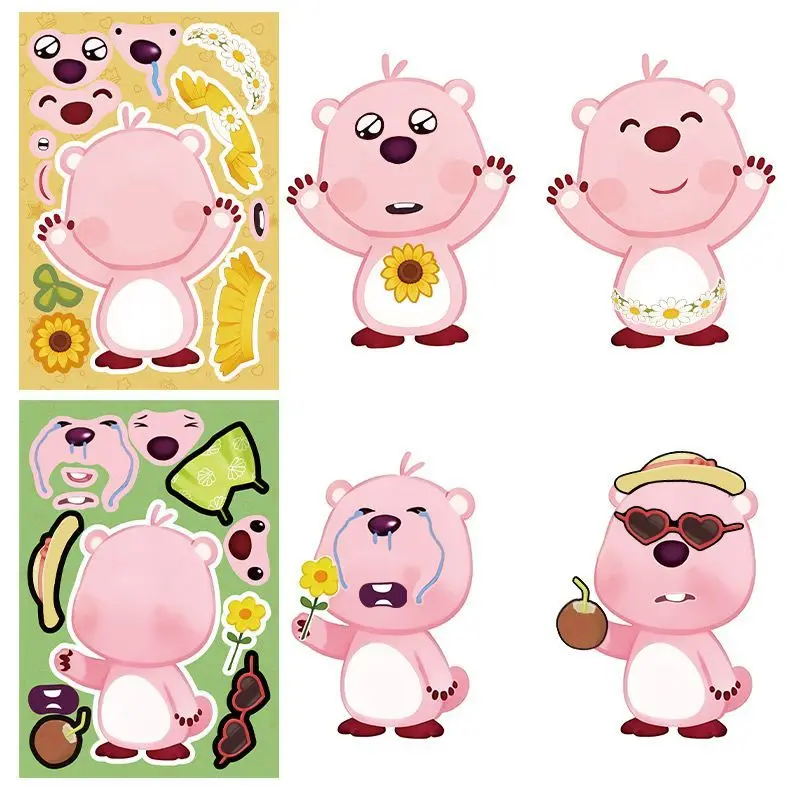 8 Blatt Cartoon Kawaii Anime Loopy Aufkleber Niedliches Puzzle Make-a-Face Spiel Sticker DIY Kinder Zusammenbau Puzzle Spielzeug Aufkleber – Detail 6