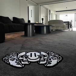 Black White Funny Creative Carpet Smiling Face Skull Rug Comfortable Soft Bedroom Rugs Living Room Decoration Non-slip Floor Mat