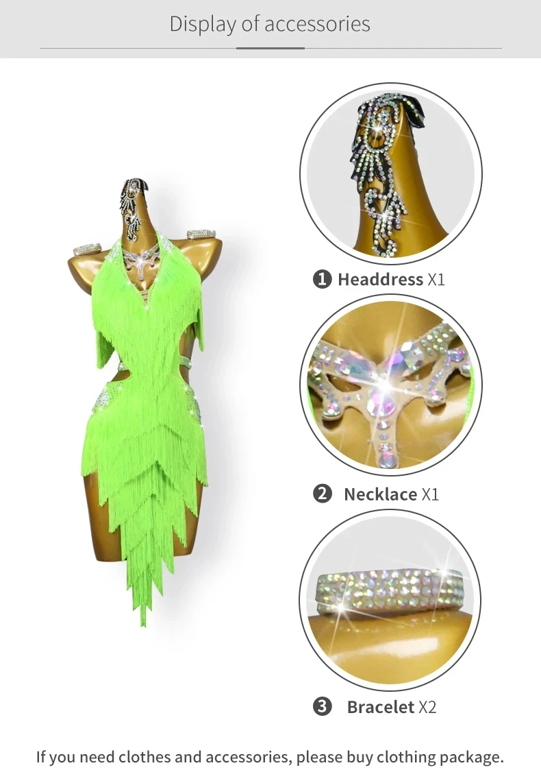Lateinamerikanisches Tanzkleid für Mädchen, sexy Outfits, Damenbekleidung, Sportkostüm, Ballkleid, Rock, Samba-Anzug, elegante Party- und Bühnen-Tanzkleidung. – Detail 5