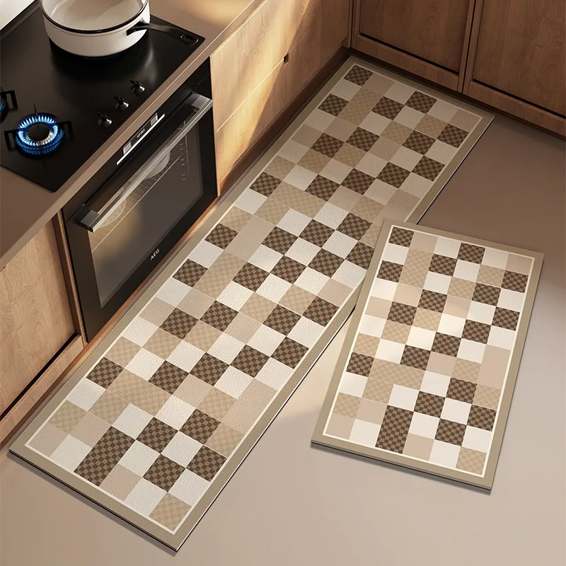 

Checkerboard Plaid Kitchen Floor Mat Long Strip Runner Rugs Non-slip Waterproof Oil-proof Leather Washable Carpet Tapis Cuisine
