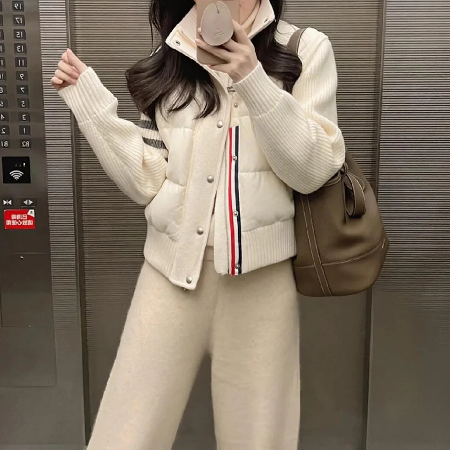 Short and Thick Cotton Jacket for Women, 2025 New Style Standing Collar, Short and Tall, White, Fragrant Winter Coat