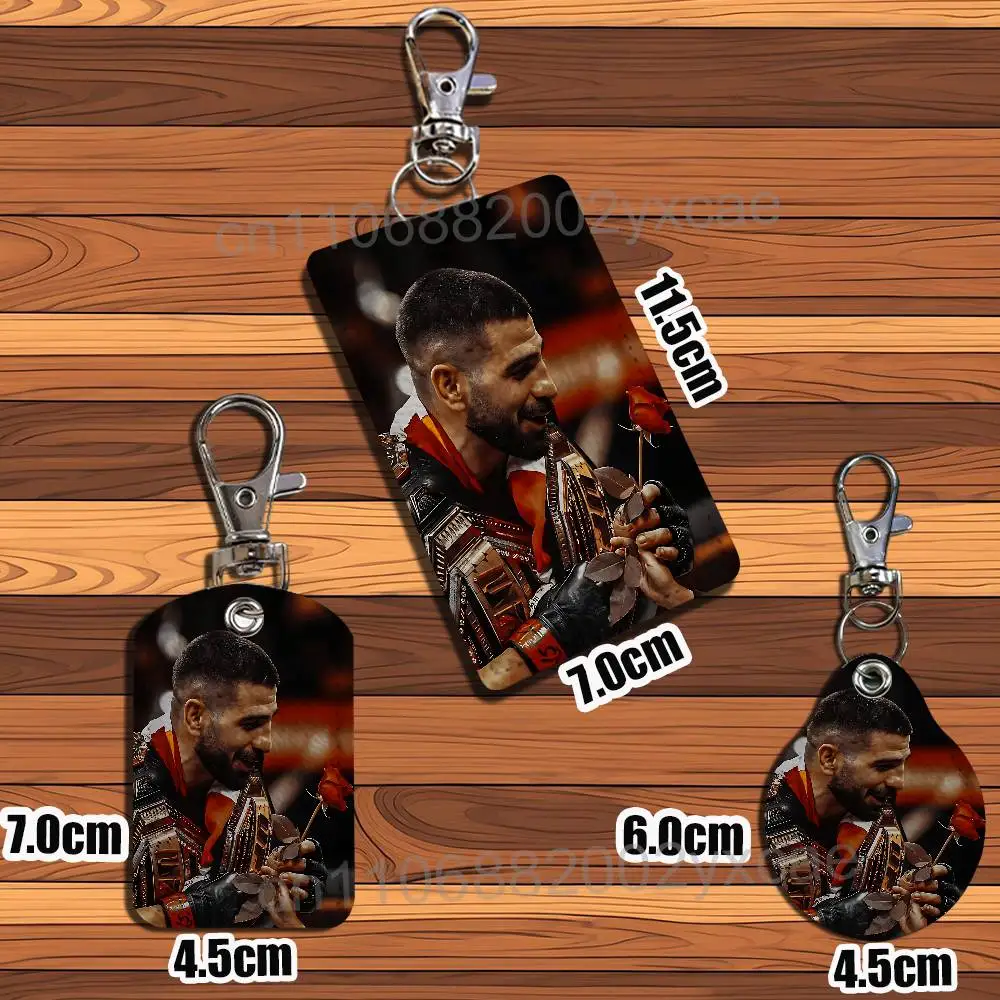 Looking forward Ilia Topuria Leather Keychain Badge Holder with Lanyard- ID/Access Card Holder