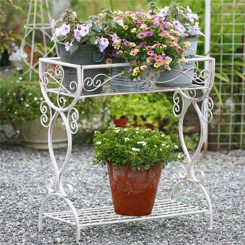 outdoor-iron-plant-stand-double-layer-floor-shelf-decoration-stable-load-bearing-flower-holders-garden-balcony-decorative-wt156
