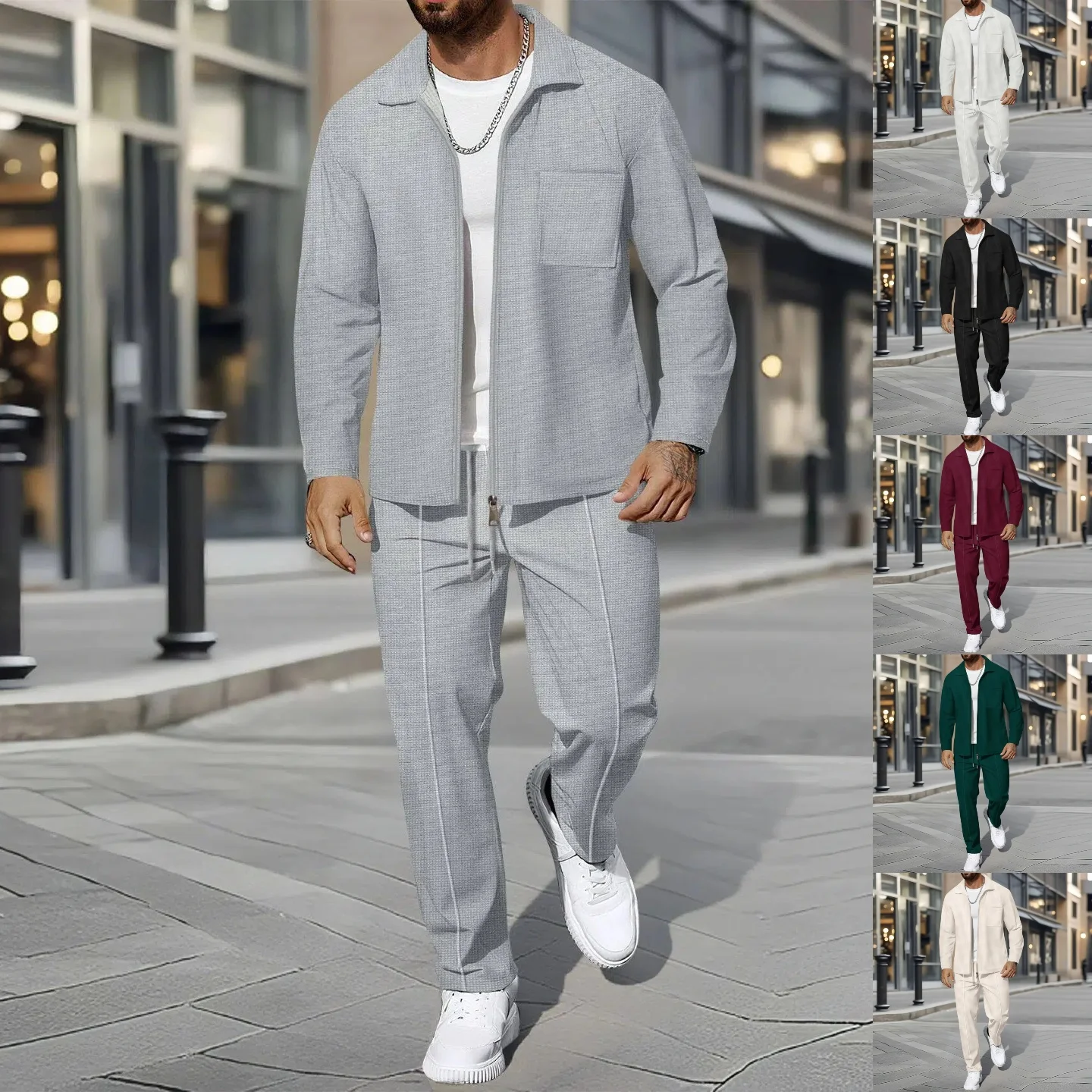 

Fall new collection of high-end fashionable casual wear for men, as well as simple yet versatile zipper two-piece sets
