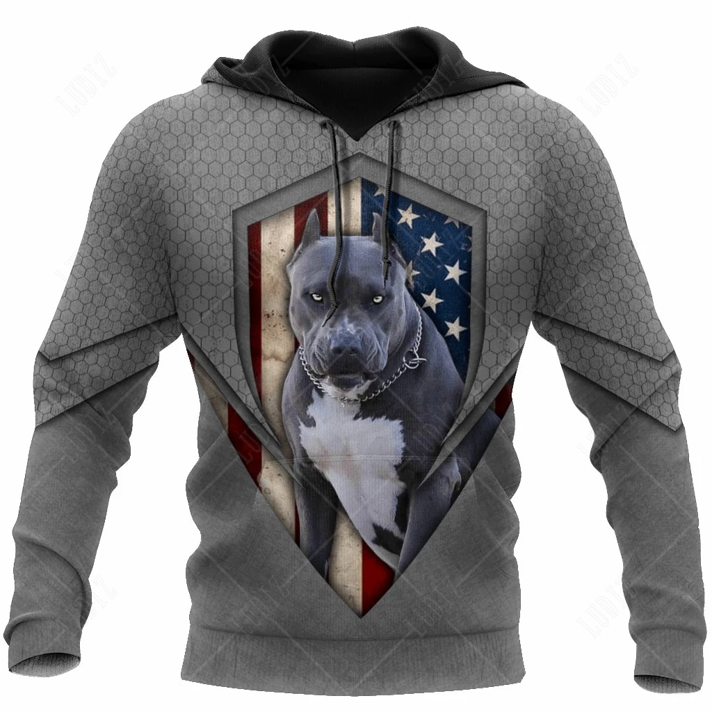 Hoodies Pet Dog Pitbull Men\'s Hoodie 3D Print Tops Autumn Casual Long Sleeve Oversize Streetwear Hooded For Men Clothing Tops