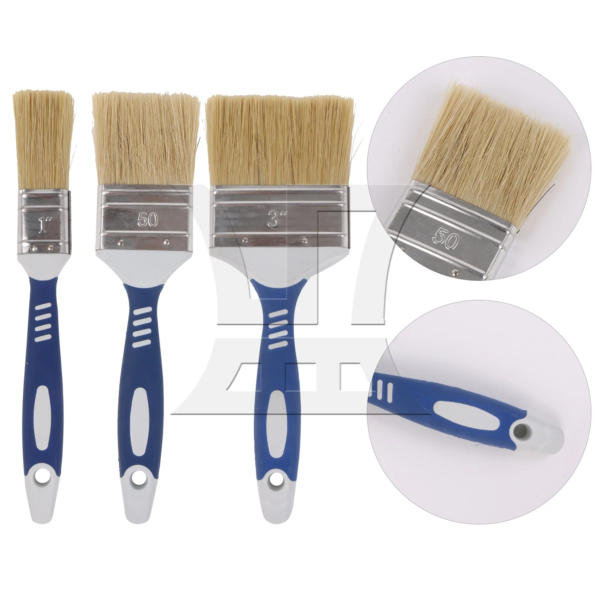 3 Pieces Rubber Handles Paint Brushes for Art Crafts Models 1inch 2inch 3inch