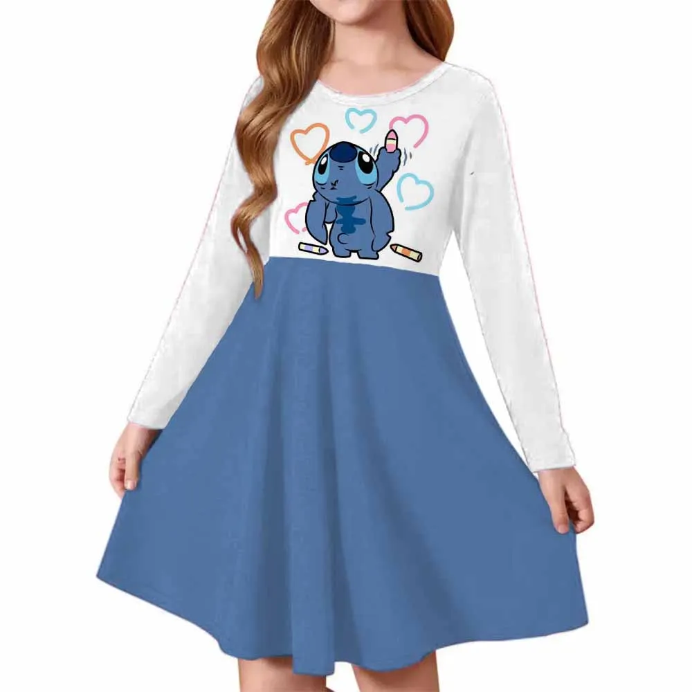 

Summer girl Stitch dress cosplay costume princess birthday party dress children Hawaiian long-sleeved dress