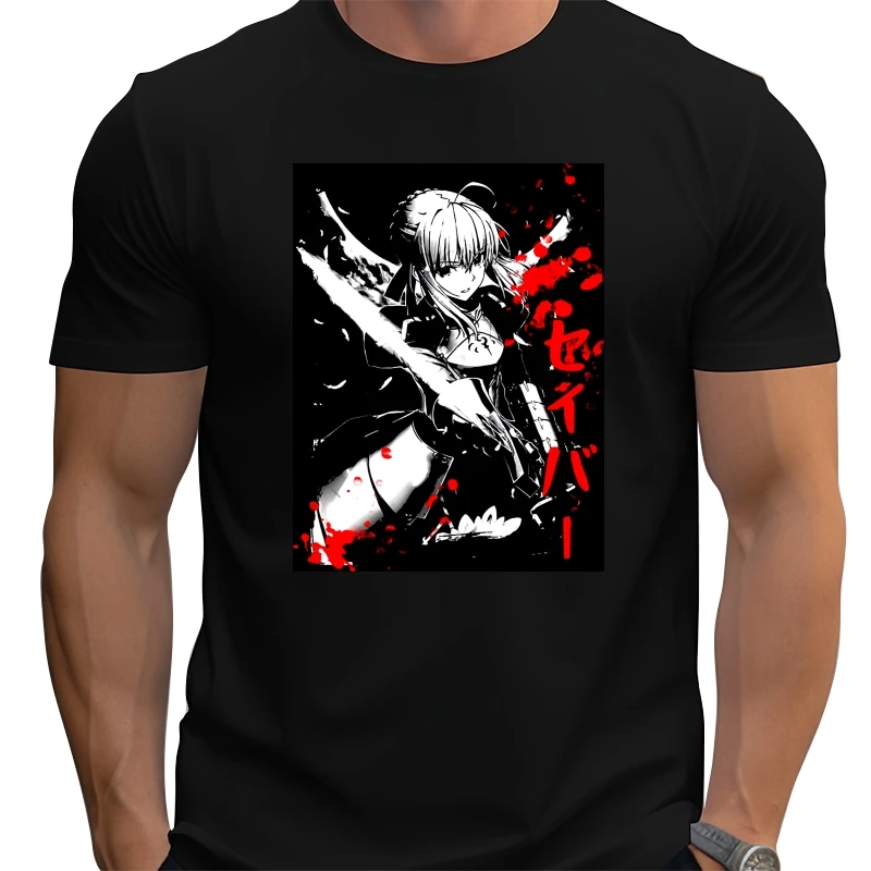 

Fate-Sabere хлопковые забавные футболки с принтом Fate Stay Night, мужская модная хлопковая футболка, футболки в стиле аниме, уличная одежда в стиле Харадзюку