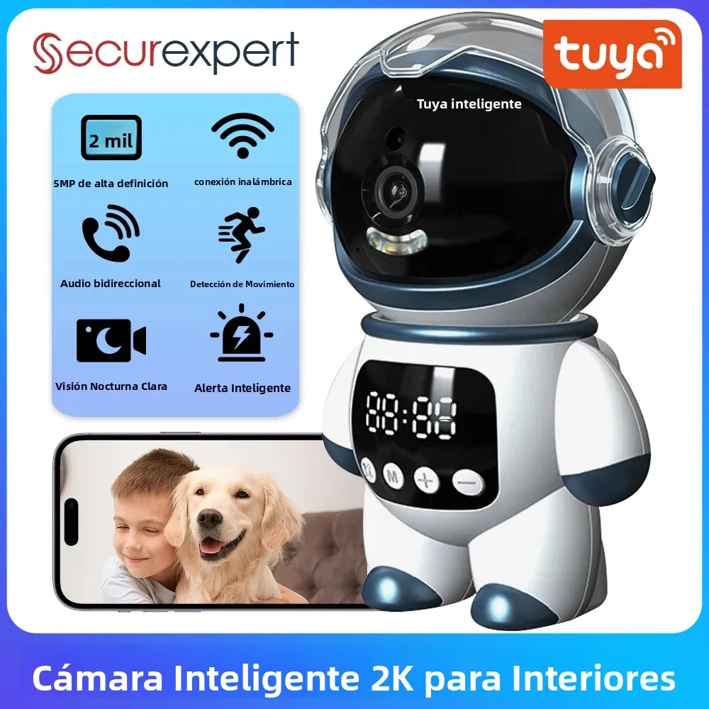 Cámara WiFi Inteligente Tuya de 5MP PTZ, Cámara Interior Tipo Robot Astronauta, Monitor para Bebés, Audio Bidireccional, Detección de Movimiento, Visión Nocturna, Cámara Web, Cámara para Mascotas