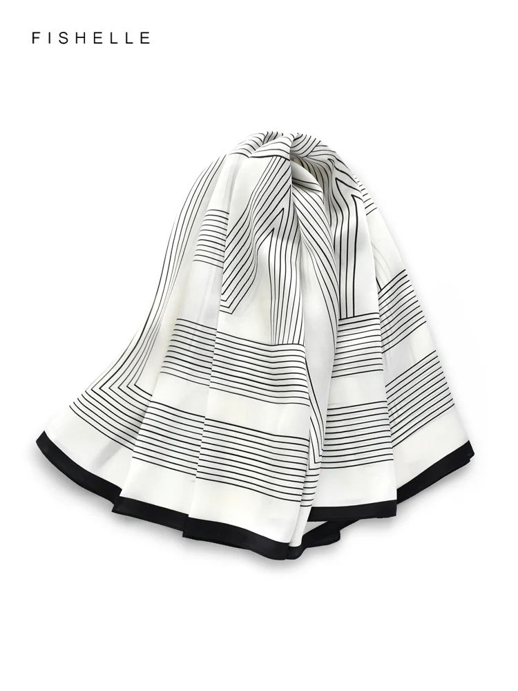

Black and White Stripe 100% Silk Scarf Women's Shawl Wrap Bandana Hijab Headband Square Kerchief Luxury Gifts Satin Silk 90CM