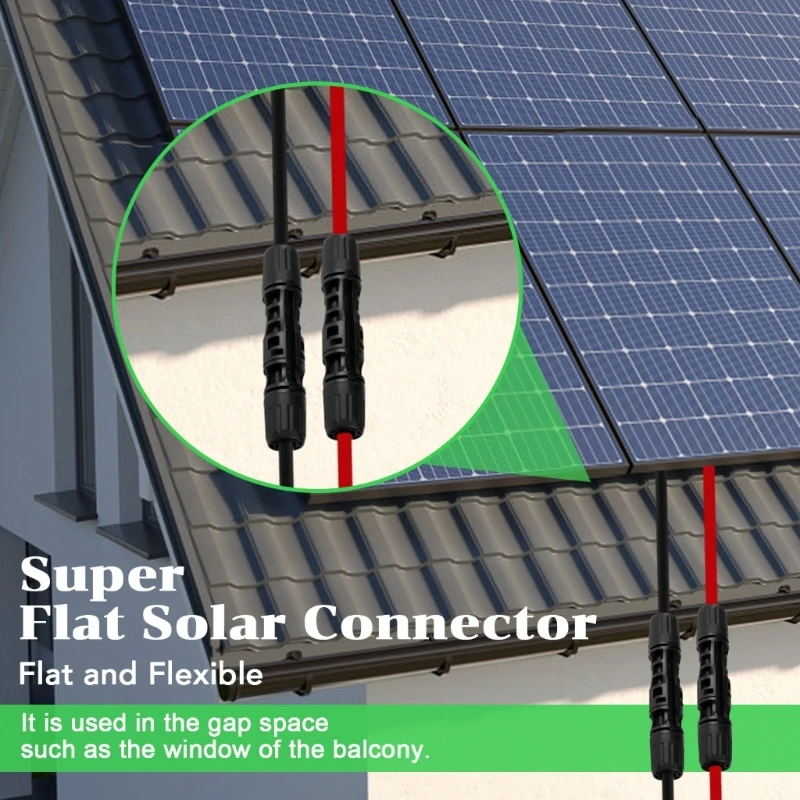 Solar Extension Cable Set with Flat 2-Wire Cable, 42 Connector Wire for Roof Array Wiring and Outdoor Link Use Daily K1KF