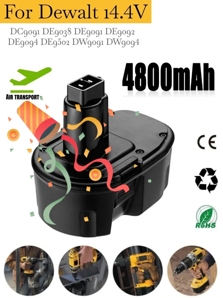 

Новая сменная Ni-MH аккумуляторная батарея 14.4В 4.8Ач для электроинструментов Dewalt DC9091 DE9038 DE9091 DE9092 DE9094 DE9502 DW9091 DW9094