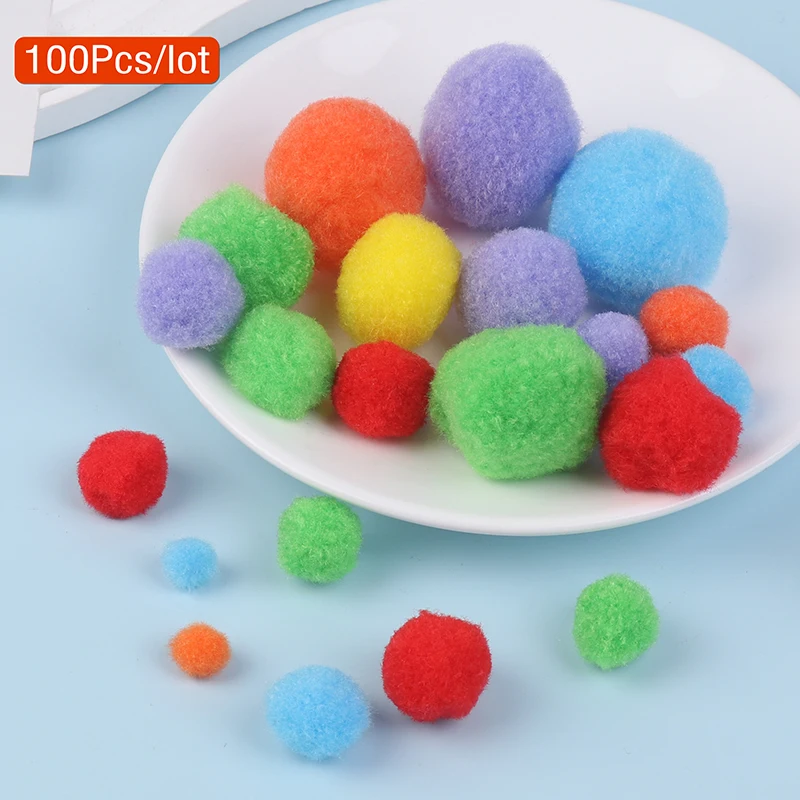 100 Pcs/lot Mixed Colors Pompom Fur Balls Colorful Soft Pompones DIY Handmade Crafts Decor Toy Glue On Cloth Accessories