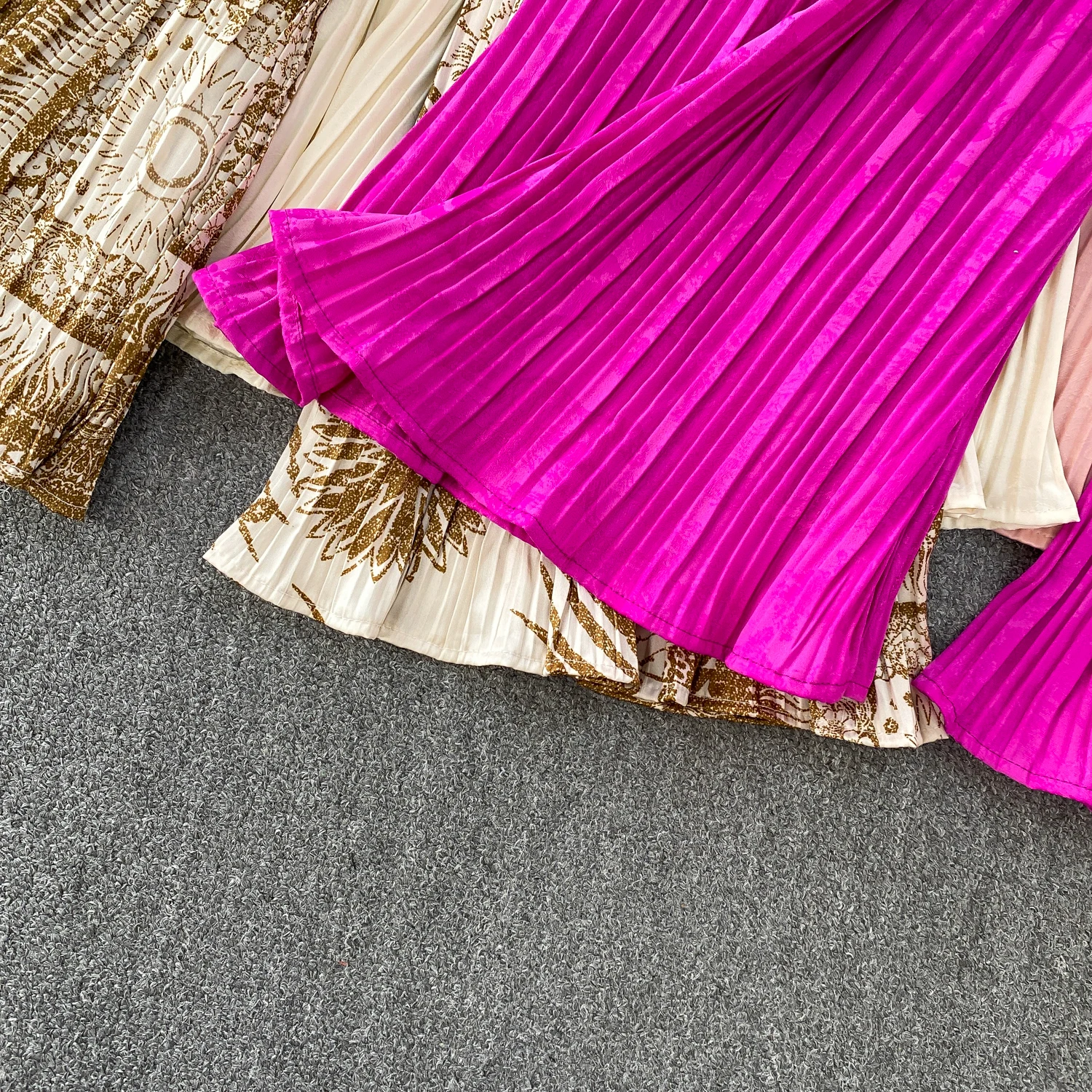 Women summer fashion high waist wide leg pants European style solid color pleated trumpet pants