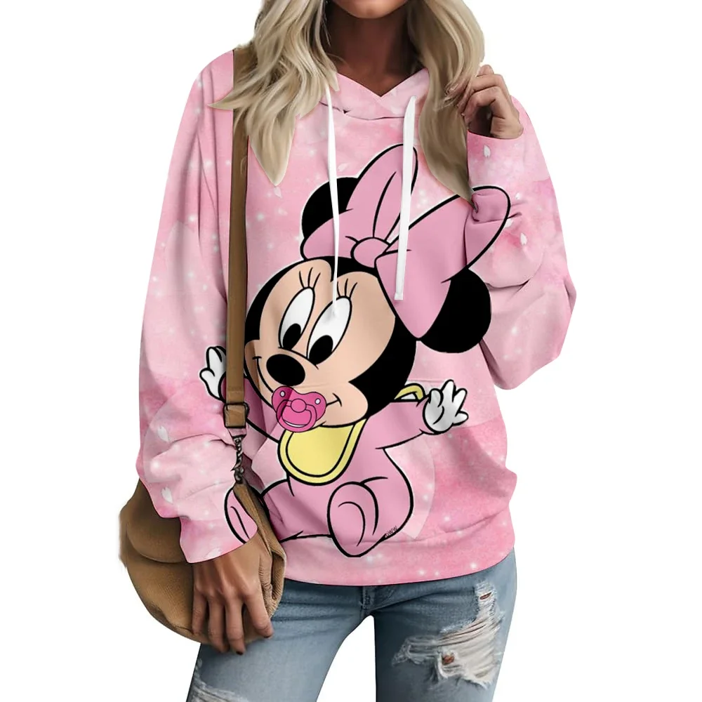 Disney Minnie Cute Print Hoodie Casual Winter Hooded Pullover Women's Clothing Minnie Pattern Top Retro Fashion Y2K Top