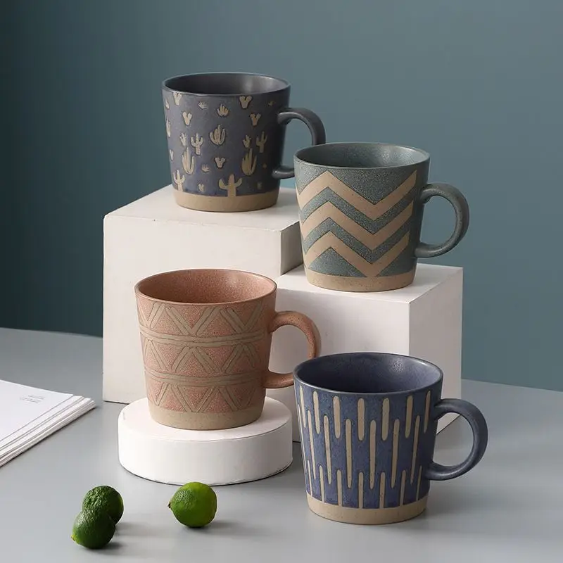 Nordic Retro Ceramic Coffee Cup Afternoon Tea Office Cups Household Coarse Pottery Mugs Couple's Water Cups Ideal Gift