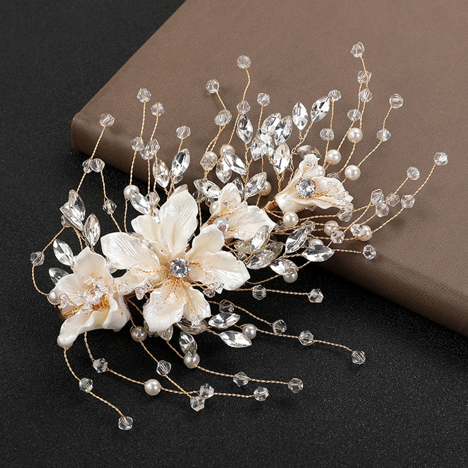 

Light Luxury Wedding Hairpins Side Clips Fairy Flower Headpieces Shiny Crystal Beads Hairclips Bride Party Hair Styling Jewelry