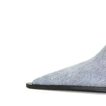 Denim Cloth Pointed Toe Women Boots Slip On Chelsea Boots Mid Calf Spring Winter Fashion 8Cm Chunky Heel Boots Large Size 43