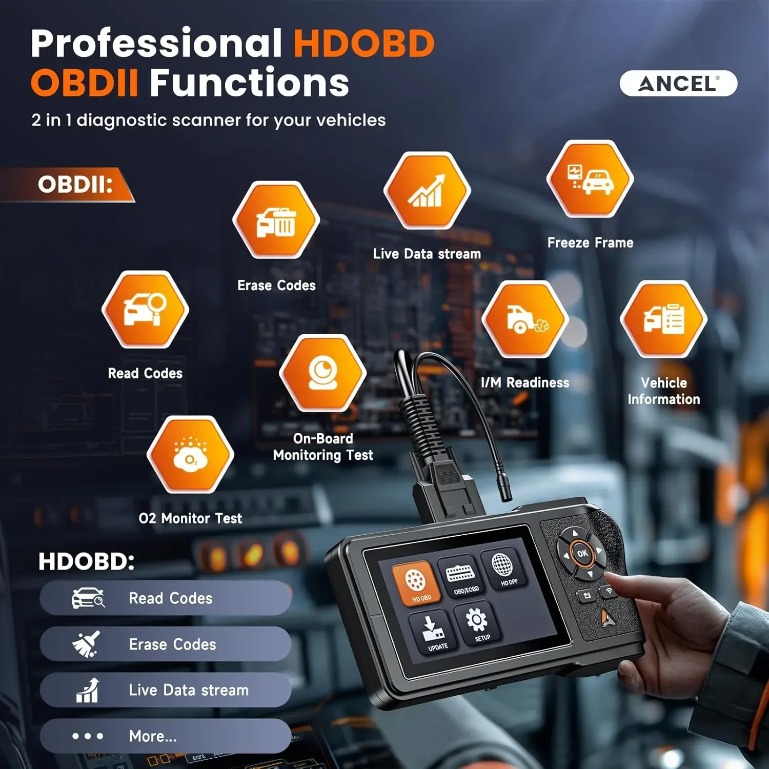 

[Limited Stock!]HD431 Heavy Duty Truck Scanner, 2025 New Diesel Diagnostic Scan Tool, DPF Regen and Reset for Detroit, Paccar, L