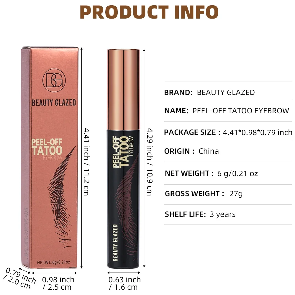 BEAUTY GEGLAZUURD 3-kleuren Langdurige waterdichte Peel-Off Tattoo Wenkbrauwgel Semi-permanente natuurlijke wenkbrauw