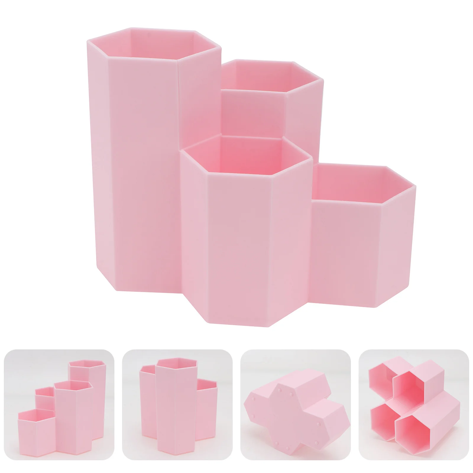 Hexagonal Pen Holder 4 Grids Plastic PP Desk ganizer Stationery Storage Container Pencil Pot Makeup Tools Holder Office Supplies