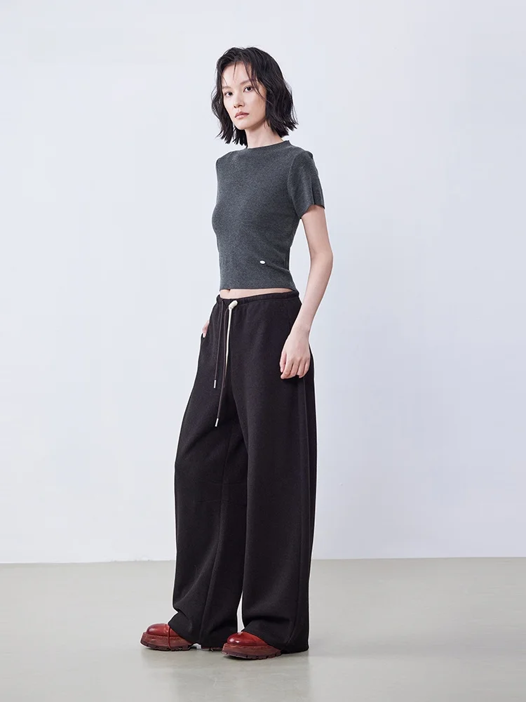 

XMOOM2025 Winter Lazy Sle Color Blo Waist Rope Wide Leg Straight Casual Pants Women's Loose Fit l Waist Trousers