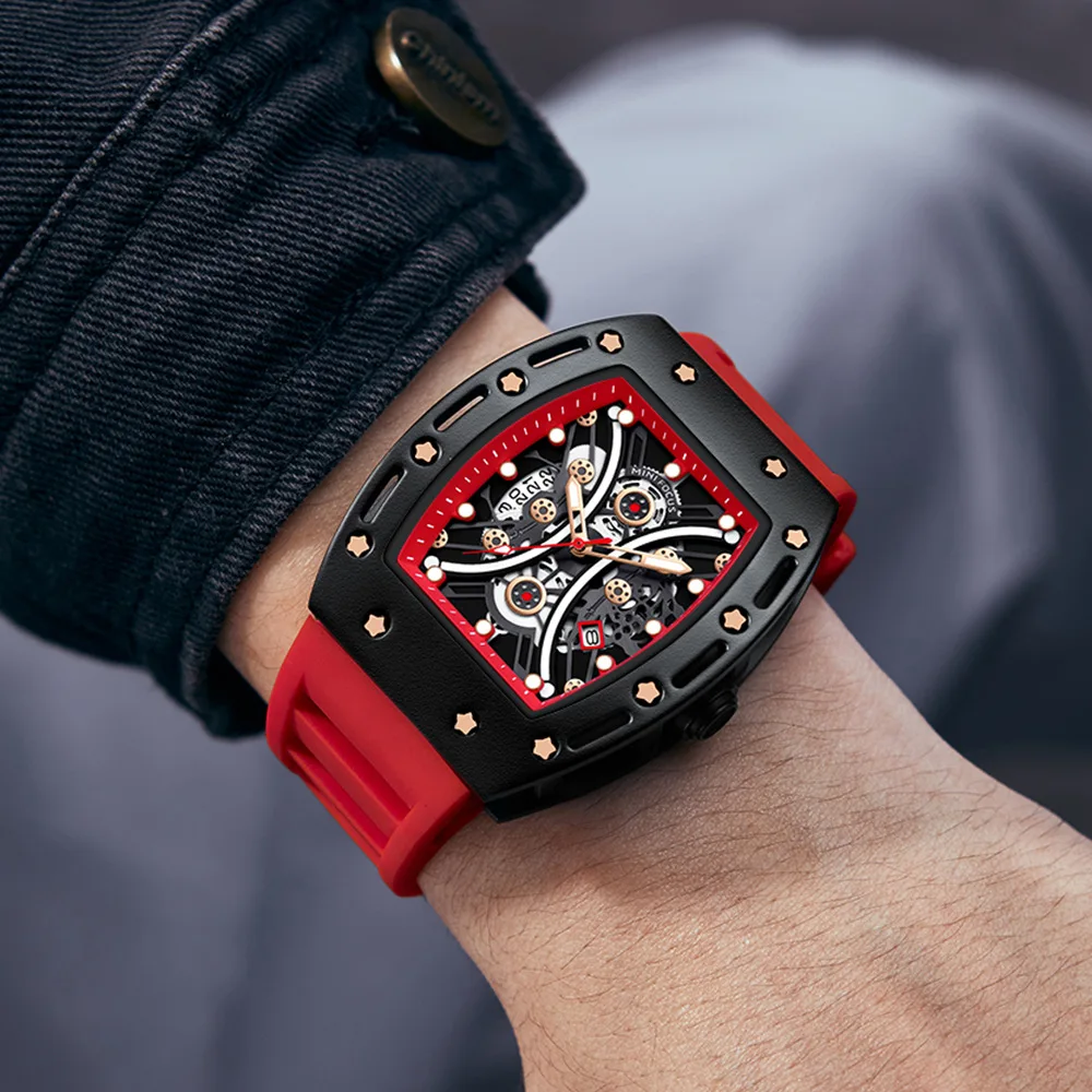 นาฬิกาควอทซ์0420โฟกัสขนาดเล็กนาฬิกาข้อมือสายซิลิโคนเรืองแสงแนวสปอร์ตสีแดงแฟชั่นที่สร้างสรรค์ดาวสำหรับผู้ชายนาฬิกาของขวัญ
