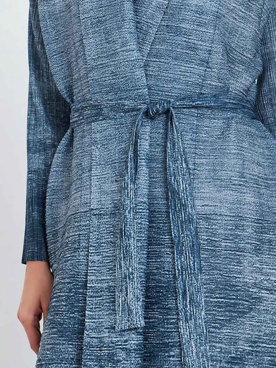 عباية عصرية متواضعة قابلة للطي ذات ثنيات متدرجة باللون الأزرق الداكن وربطة عنق ذاتية ملفوفة ماكسي رداء إسلامي أنيق بتغطية كاملة 2025 #5