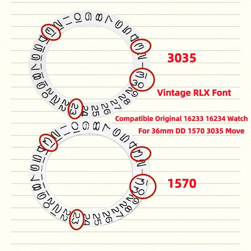 16234 Watch Calendar Disc Vintage RLX Font Compatible Original 36mm DD 16233 Date Day Disc For Rolex 1570 3035 Move