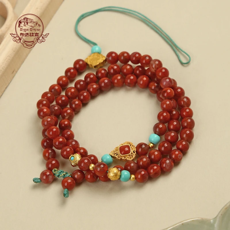 Potala Palace Green Pine River Material South Red Necklace Six Character True Word Transshipment Bead Women's Bracelet Gifts To